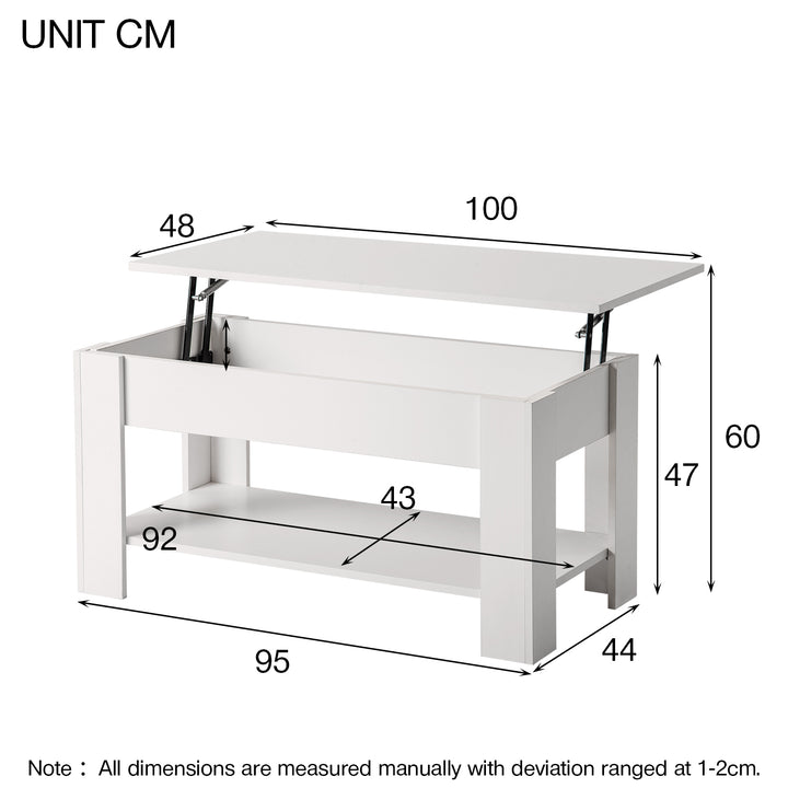 Lift up Top Coffee Table with storage and shelf living room(White)