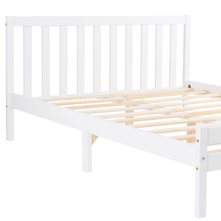 Wooden Bed Frame, Double Bed 4ft6 Solid Wooden Bed Frame, Bedroom Furniture for Adults, Kids, Teenagers, 135 x 190 cm (White)