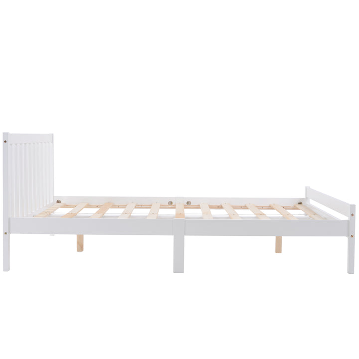 Wooden Bed Frame, Double Bed 4ft6 Solid Wooden Bed Frame, Bedroom Furniture for Adults, Kids, Teenagers, 135 x 190 cm (White)