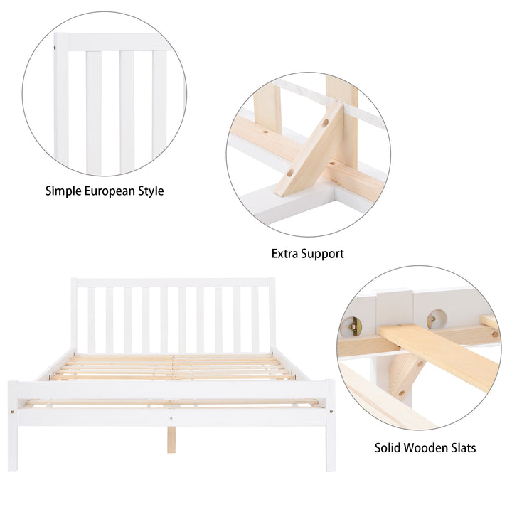 Wooden Bed Frame, Double Bed 4ft6 Solid Wooden Bed Frame, Bedroom Furniture for Adults, Kids, Teenagers, 135 x 190 cm (White)